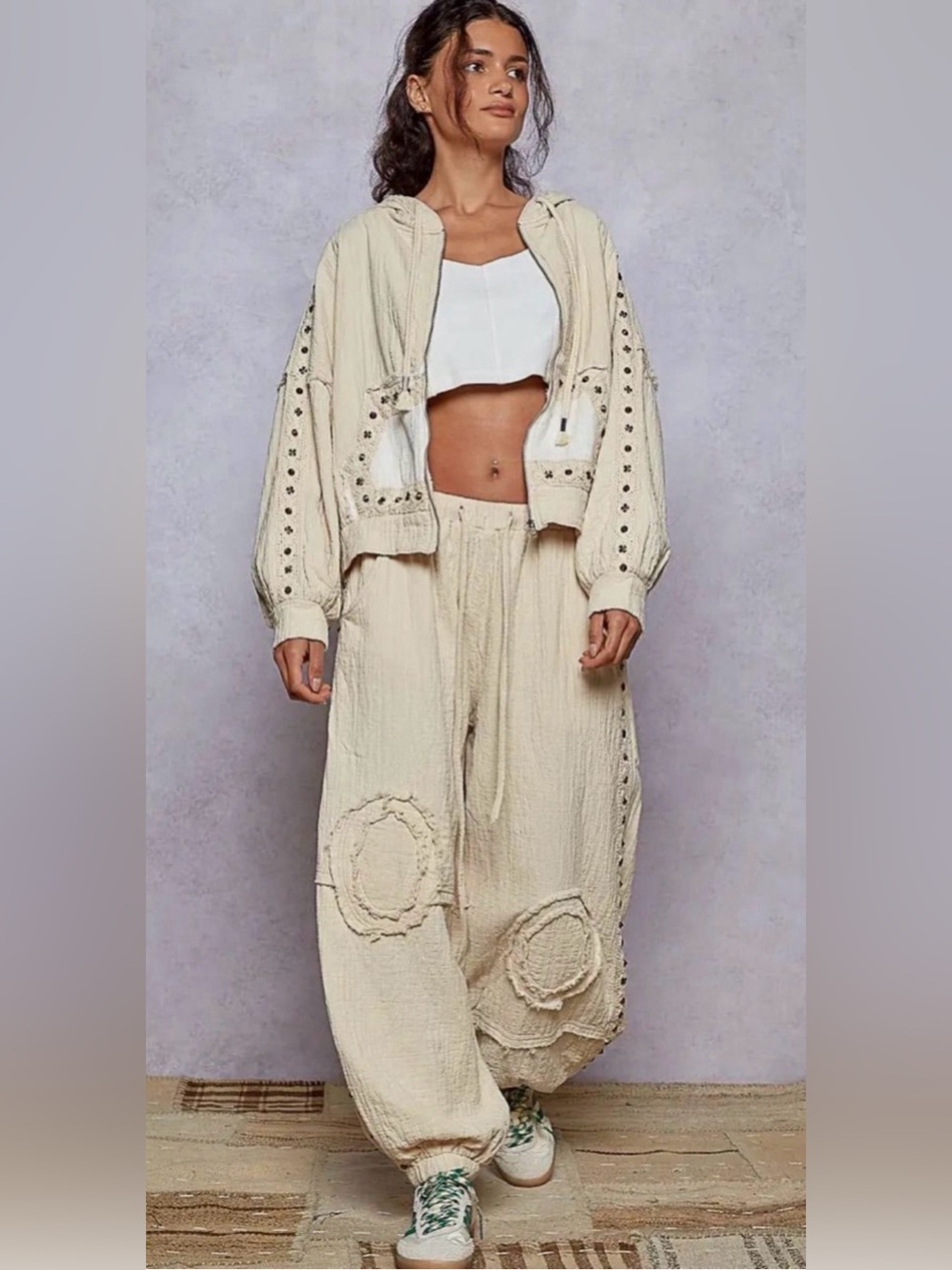 POL STUDDED CREAM ZIP UP SWEATSHIRT ONLY